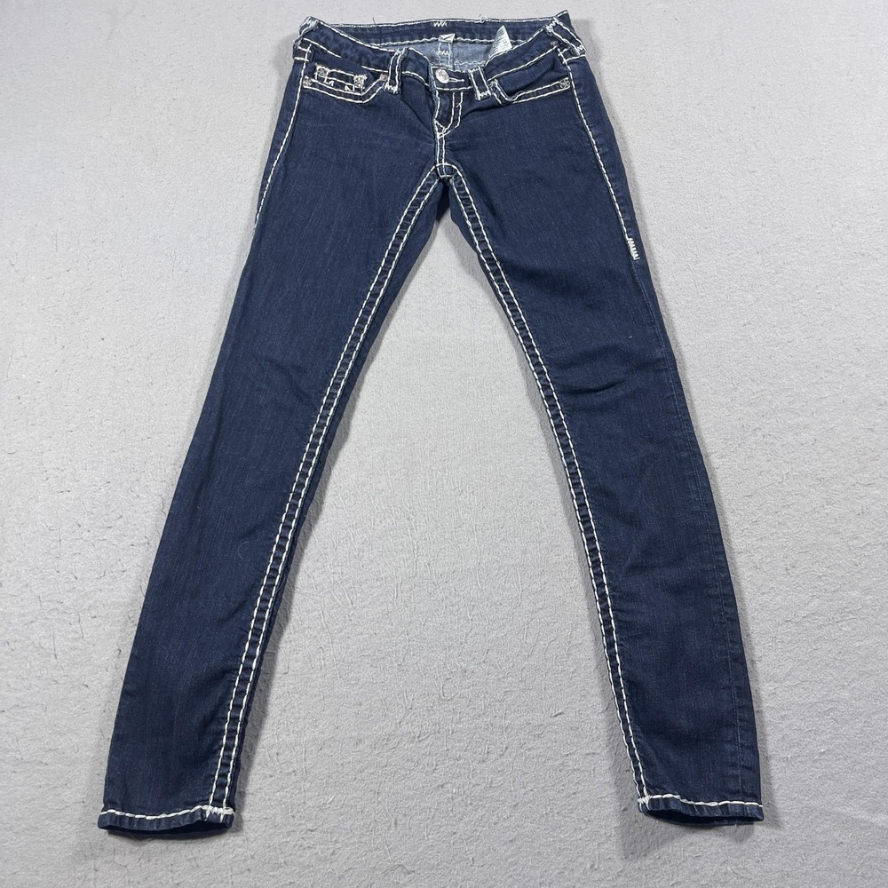 True Religion Jeans Womens 26 Skinny Stretch Denim White Stitching Classic Pants